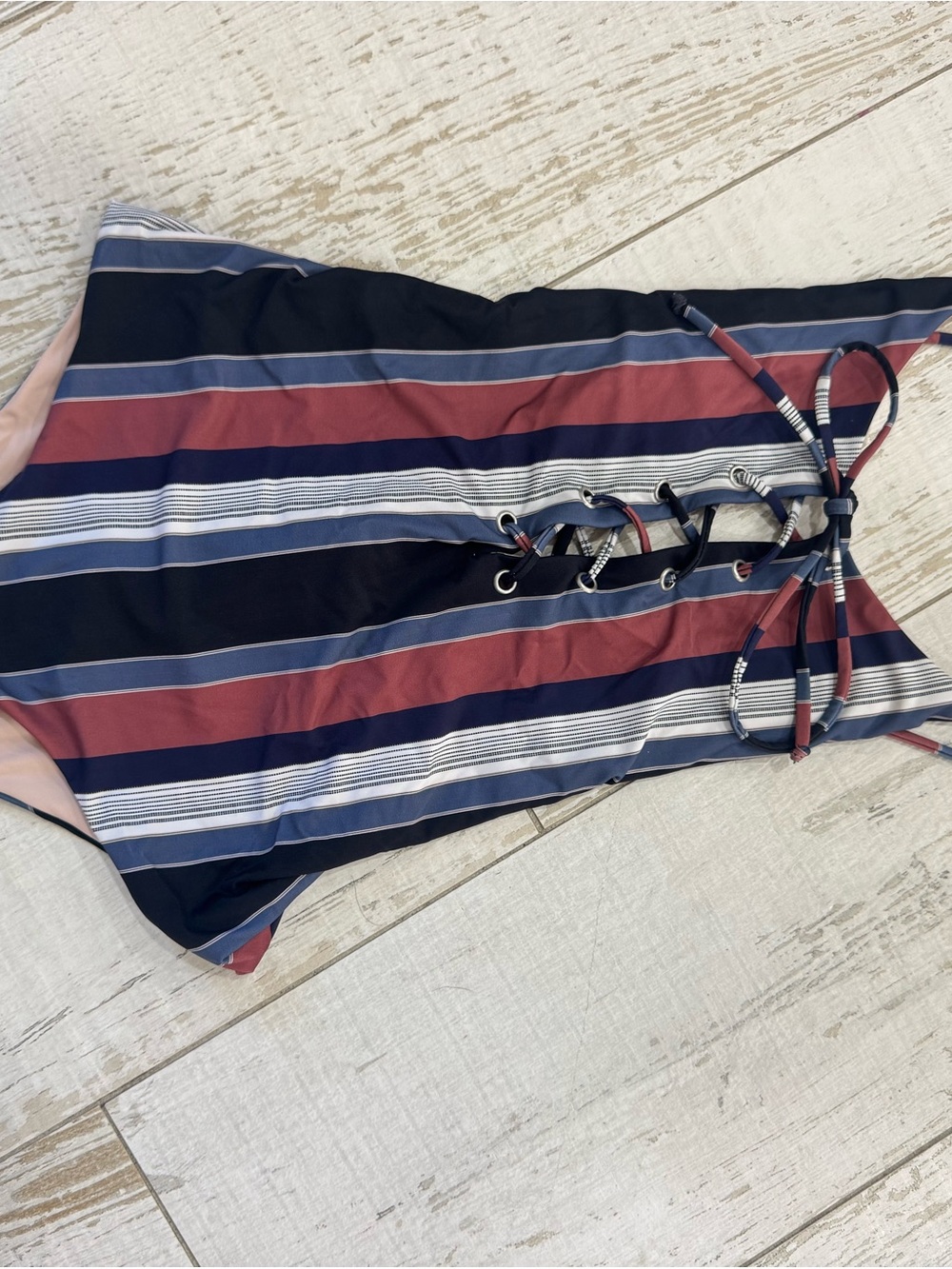 Tavik Navy, Red & White Striped Lace-Up One-Piece Swimsuit